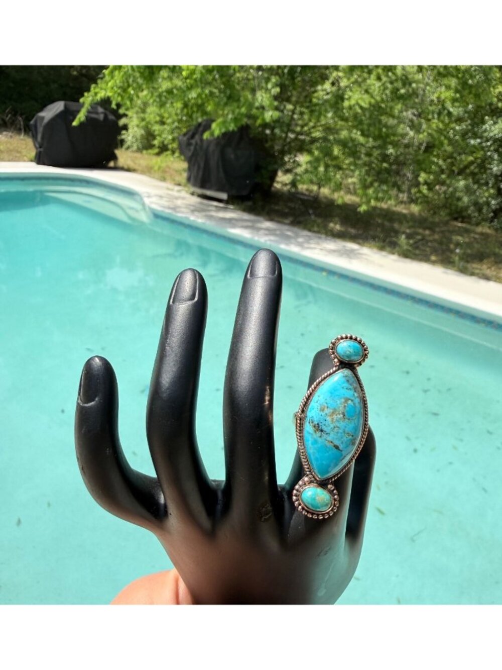 Artisan Turquoise & Copper Statement Ring Oval Round Stones 11.57g Adj Boho nwot